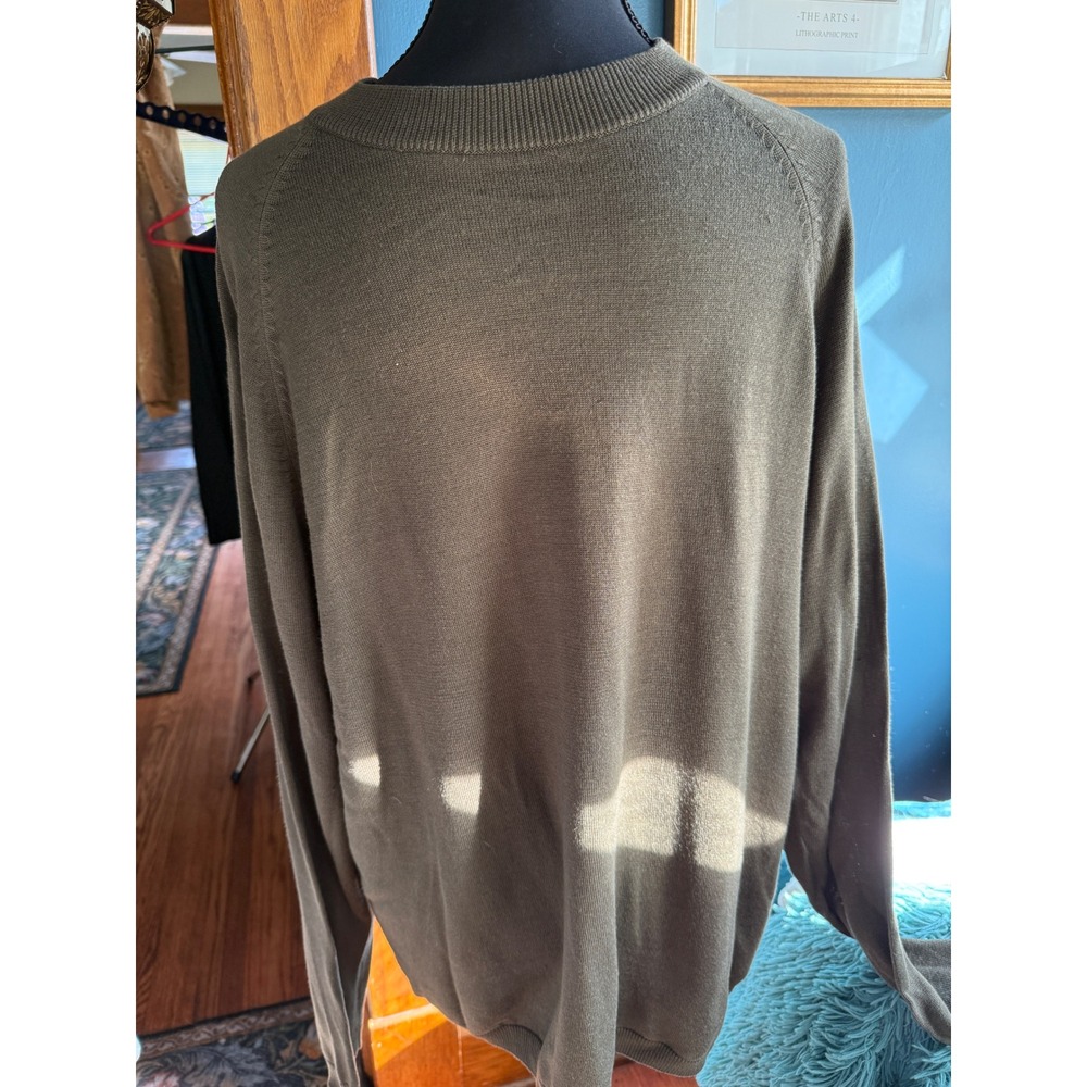 Murano Mens 100% Silk Crew Neck Raglan Sweater Olive Green Large Preppy Classic